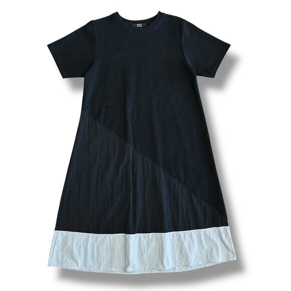 Visit in N.Y Studio Colorblock Midi Dress Black Gray Cotton Blend S/M Korea - Picture 1 of 8